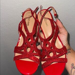 Red Glitter Strappy Heels